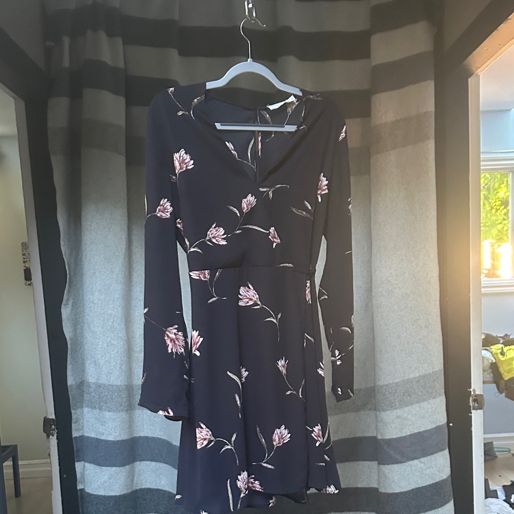 Lush Navy Floral Long Sleeve Dress